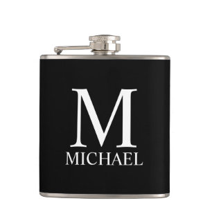 Black Personalised Monogram and Name Hip Flask