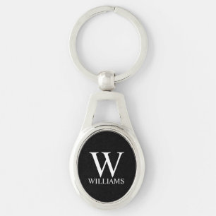 Black Personalised Monogram and Name Key Ring