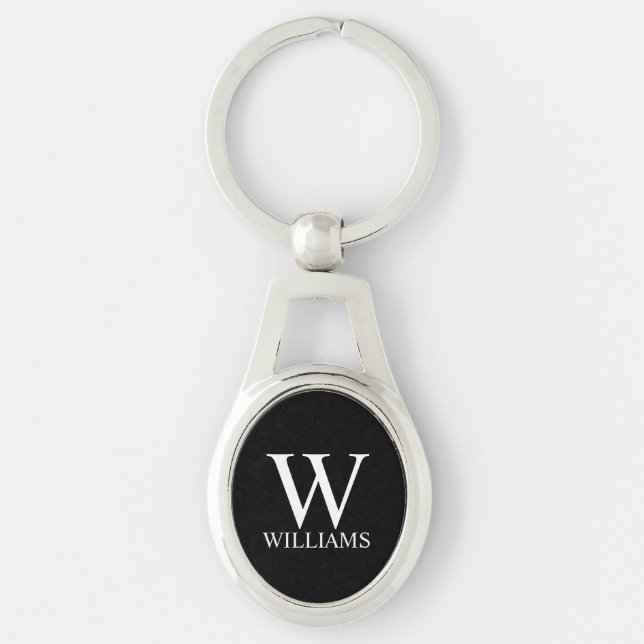 Black Personalised Monogram and Name Key Ring (Front)