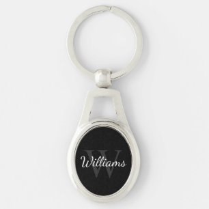 Black Personalised Monogram and Name Key Ring
