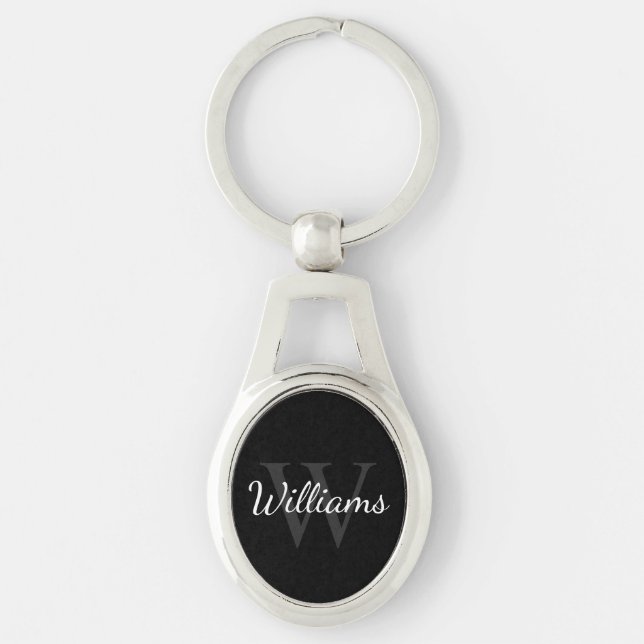 Black Personalised Monogram and Name Key Ring (Front)