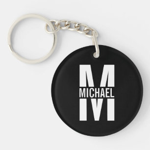 Black Personalised Monogram and Name Key Ring
