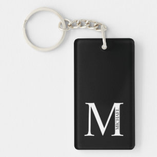 Black Personalised Monogram and Name Key Ring