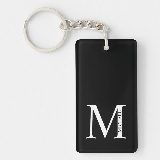 Black Personalised Monogram and Name Key Ring (Front)