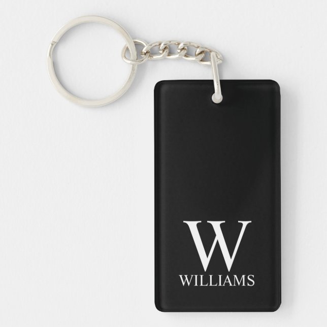 Black Personalised Monogram and Name Key Ring (Front)