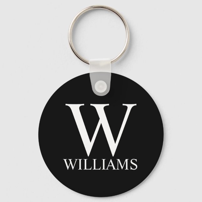Black Personalised Monogram and Name Key Ring (Front)