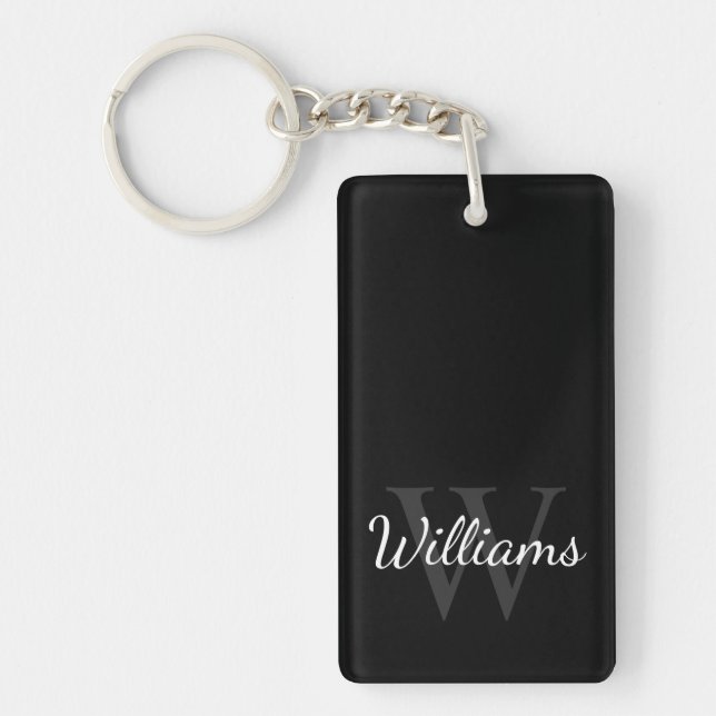Black Personalised Monogram and Name Key Ring (Front)