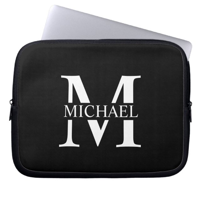 Black Personalised Monogram and Name Laptop Sleeve (Front)