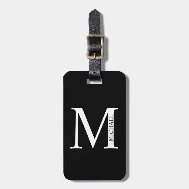 Black Personalised Monogram and Name Luggage Tag (Front Vertical)
