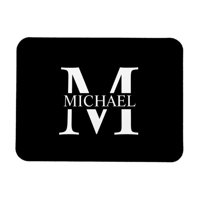Black Personalised Monogram and Name Magnet (Horizontal)