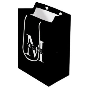 Black Personalised Monogram and Name Medium Gift Bag