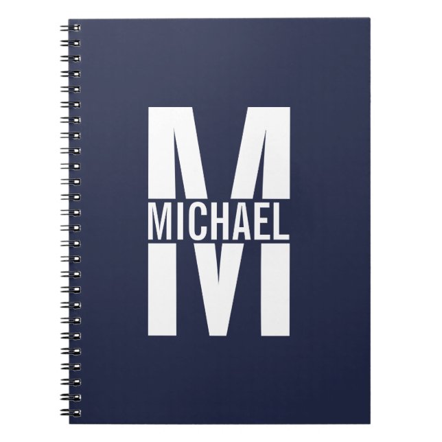 Black Personalised Monogram and Name Notebook (Front)