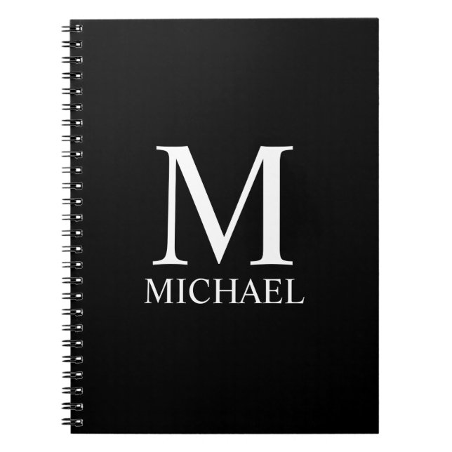 Black Personalised Monogram and Name Notebook (Front)