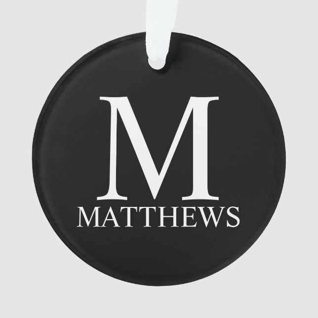 Black Personalised Monogram and Name Ornament (Front)