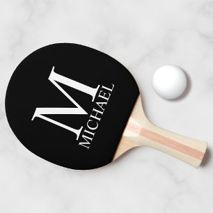 Black Personalised Monogram and Name Ping Pong Paddle