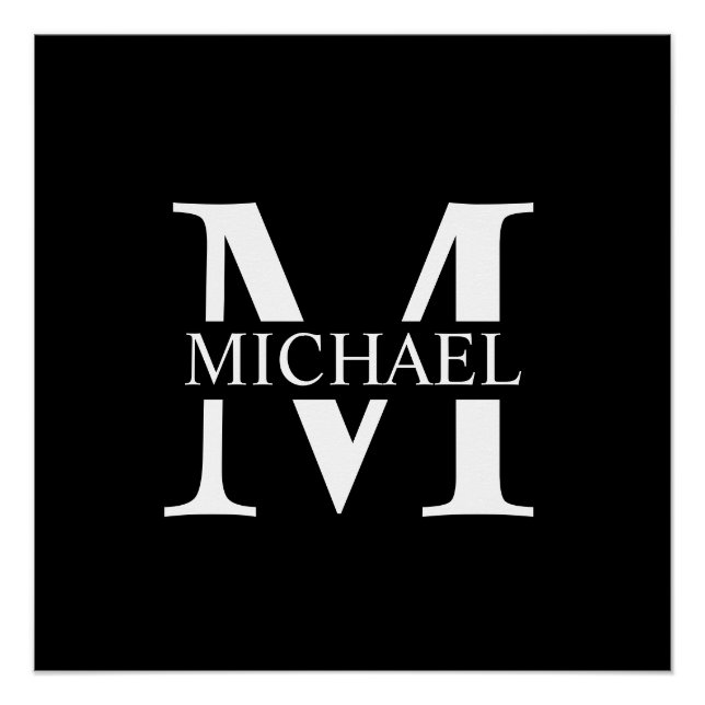 Black Personalised Monogram and Name Poster (Front)