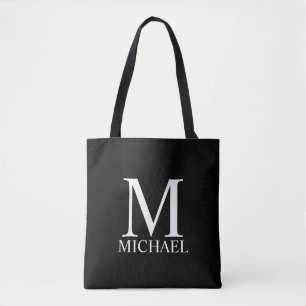 Black Personalised Monogram and Name Tote Bag
