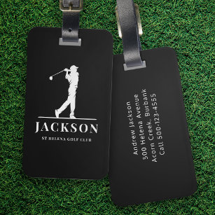 Black Personalised Monogram Golfer Luggage Tag
