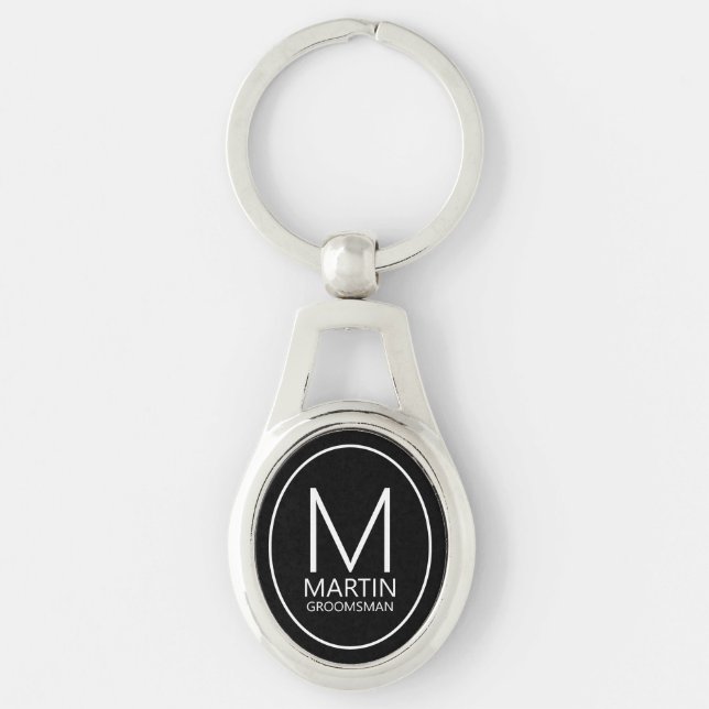 Black Personalised Monogram&Name Groomsmen Key Ring (Front)