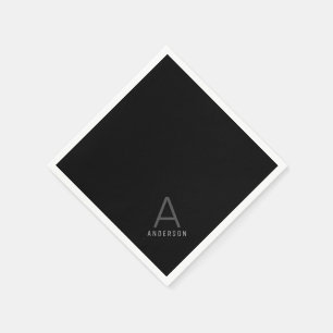 Black Personalised Monogram Name Paper Napkin