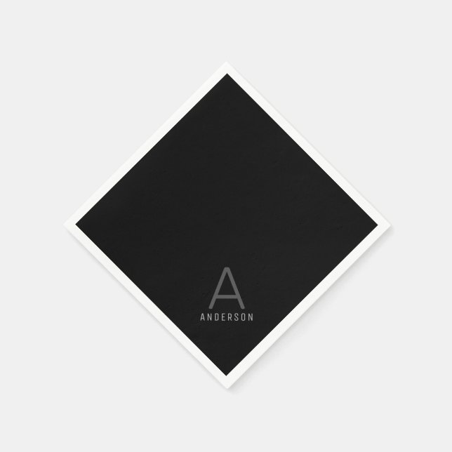 Black Personalised Monogram Name Paper Napkin (Corner)