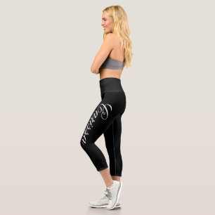 Black Personalised Name Capri Leggings