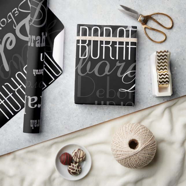 Black Personalised Name Pattern, a Modern Wrapping Paper (Crafts)