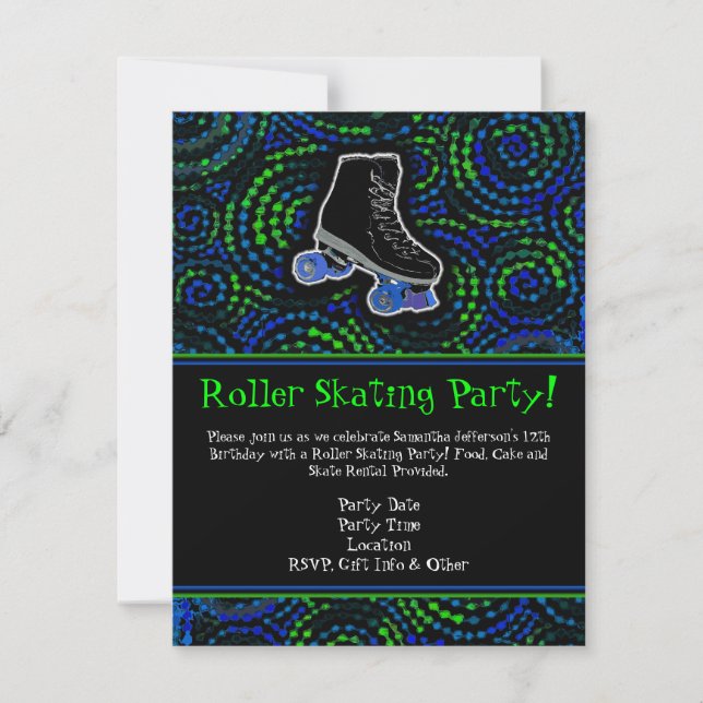 Black Personalised Roller Skating Party Invitation (Front)