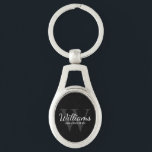 Black Personalised Script Groomsmen Name&Monogram Key Ring<br><div class="desc">Add a personal touch to your wedding with personalised groomsmen keychain. This keychain features personalised groomsman's name in white classic script font style with wedding details in white classic serif font style and monogram in grey classic serif font style as background, on black background. Also perfect for best man, father...</div>
