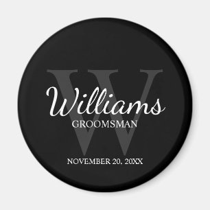 Black Personalised Script Groomsmen Name&Monogram Magnet