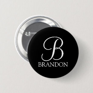 Black Personalised Script Monogram and Name 6 Cm Round Badge
