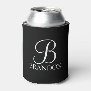Black Personalised Script Monogram and Name Can Cooler