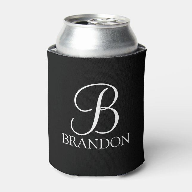 Black Personalised Script Monogram and Name Can Cooler (Can Front)