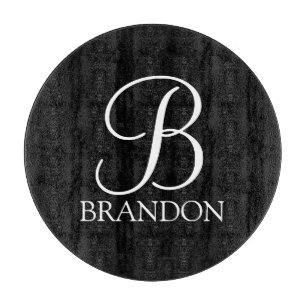 Black Personalised Script Monogram and Name Cutting Board