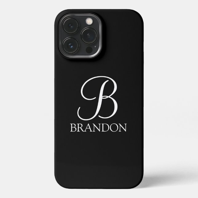 Black Personalised Script Monogram and Name iPhone Case (Back)