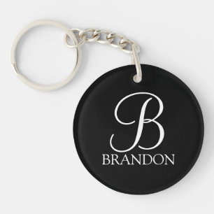 Black Personalised Script Monogram and Name Key Ring