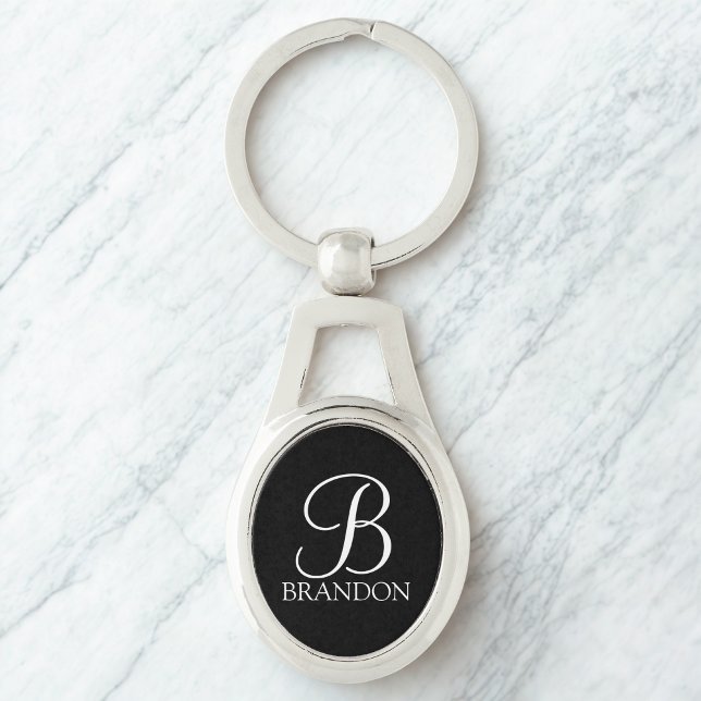 Black Personalised Script Monogram and Name Key Ring (Creator Uploaded)