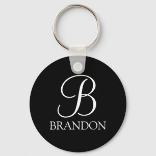 Black Personalised Script Monogram and Name Key Ring