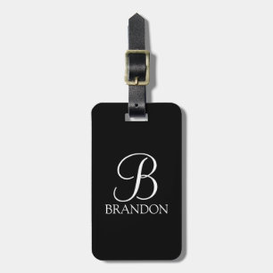 Black Personalised Script Monogram and Name Luggage Tag