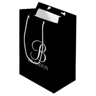 Black Personalised Script Monogram and Name Medium Gift Bag