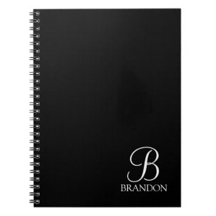 Black Personalised Script Monogram and Name Notebook