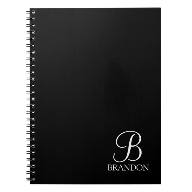 Black Personalised Script Monogram and Name Notebook (Front)