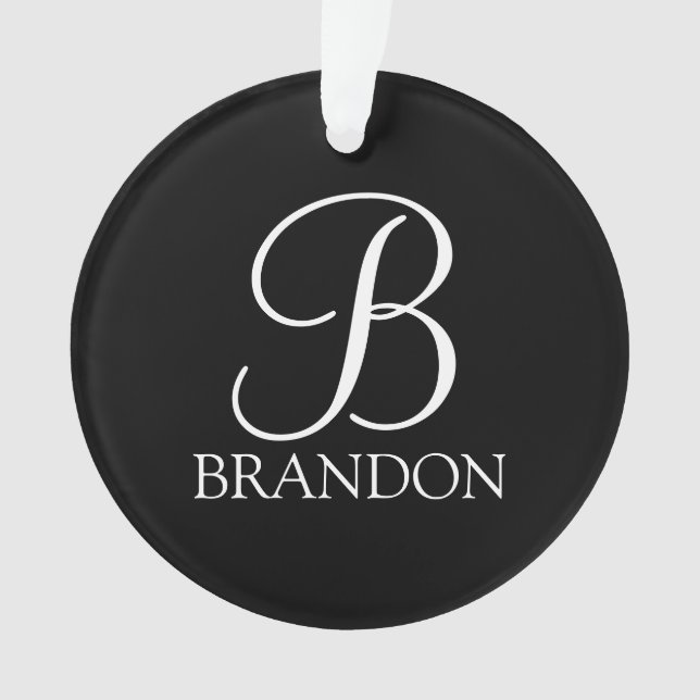 Black Personalised Script Monogram and Name Ornament (Front)