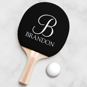 Black Personalised Script Monogram and Name Ping Pong Paddle