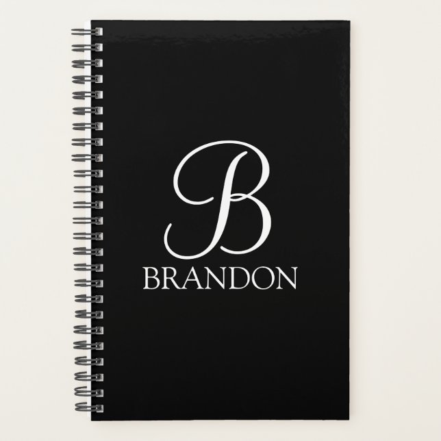 Black Personalised Script Monogram and Name Planner (Front)