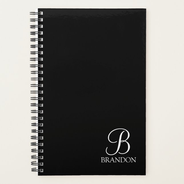 Black Personalised Script Monogram and Name Planner (Front)