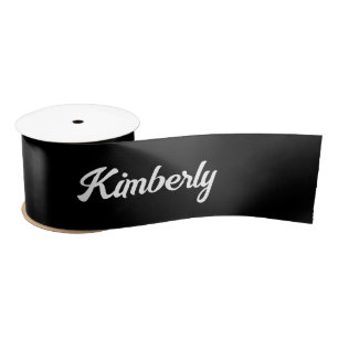 Black Personalised Script Name School Satin Ribbon