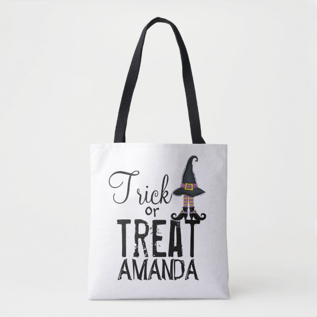 Black Personalised Typography Whimsy Witch Tote Bag (Front)