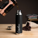 Black Personalised Wedding Bridesmaid Water Bottle<br><div class="desc">Gift your wedding bridesmaid or maid of honour with this trendy,  vacuum Insulated water bottle that features her name in white,  stylised script on a solid black background. Personalise bottle by editing and replacing name with your own as desired. Select your water bottle style.</div>