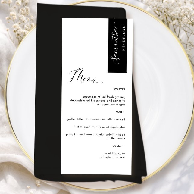 Black Personalised with Guest Name Elegant Menu (Creator Uploaded)
